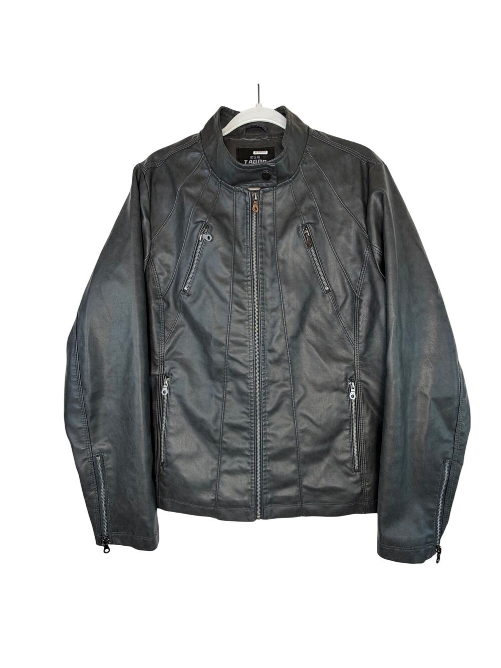 Tagoo Faux Leather Moto Biker Jacket Womens Size‎ 3XL Black Plus Stand Collar